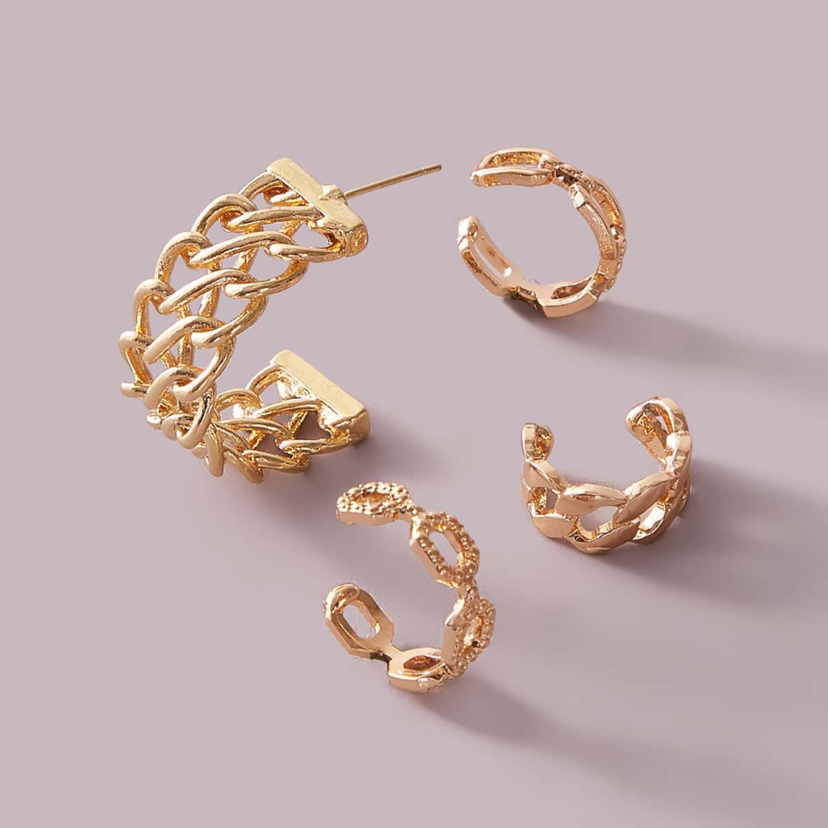 

4pcs Chain Link Earrings, Gold