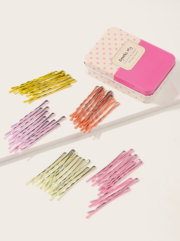 

50pcs Toddler Girls Solid Bobby Pin With Case, Multicolor