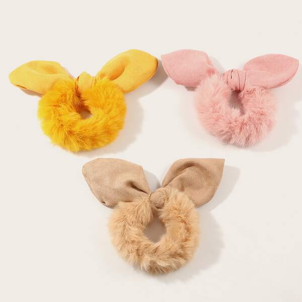 

3pcs Toddler Girls Fluffy Bow Knot Decor Scrunchie, Multicolor