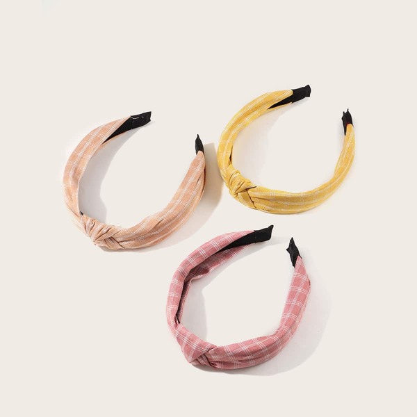 

3pcs Toddler Girls Plaid Pattern Hair Hoop, Multicolor