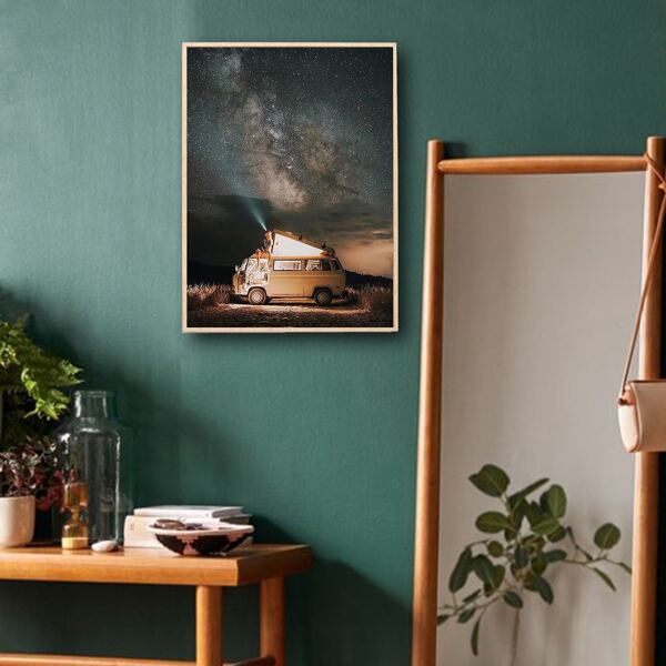 

Starry Sky & Camper Van Wall Print Without Frame