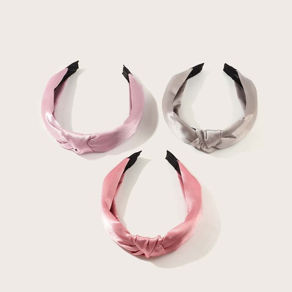 

3pcs Knot Decor Satin Hair Hoop, Multicolor