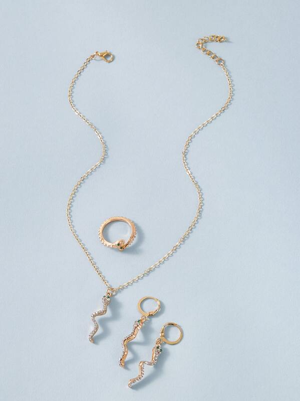 

4pcs Serpentine Drop Earrings & Ring & Necklace
