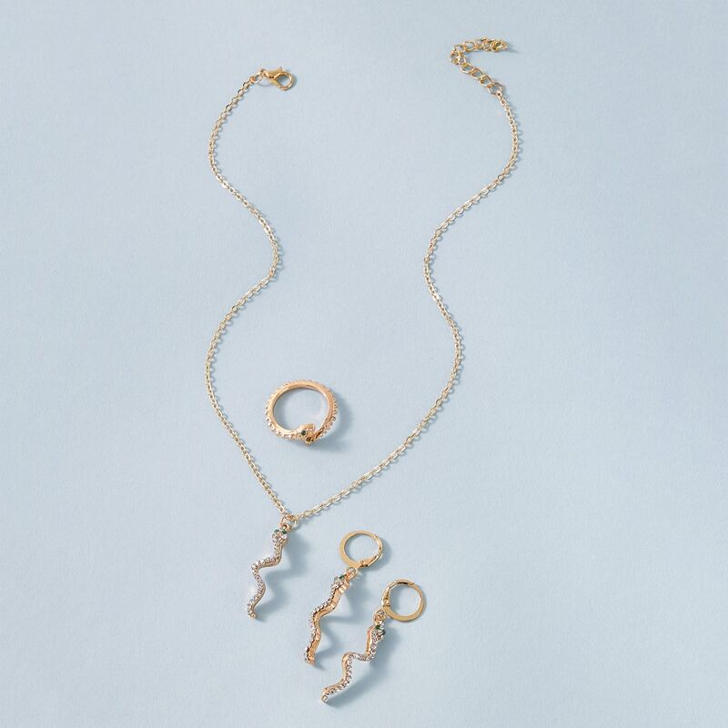 

4pcs Serpentine Drop Earrings & Ring & Necklace