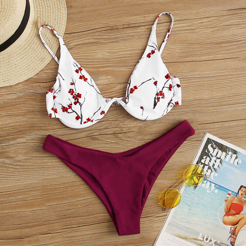 

Floral Underwire High Cut Bikini Swimsuit, Multicolor