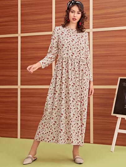 Ditsy Floral Frill Trim Smock Dress