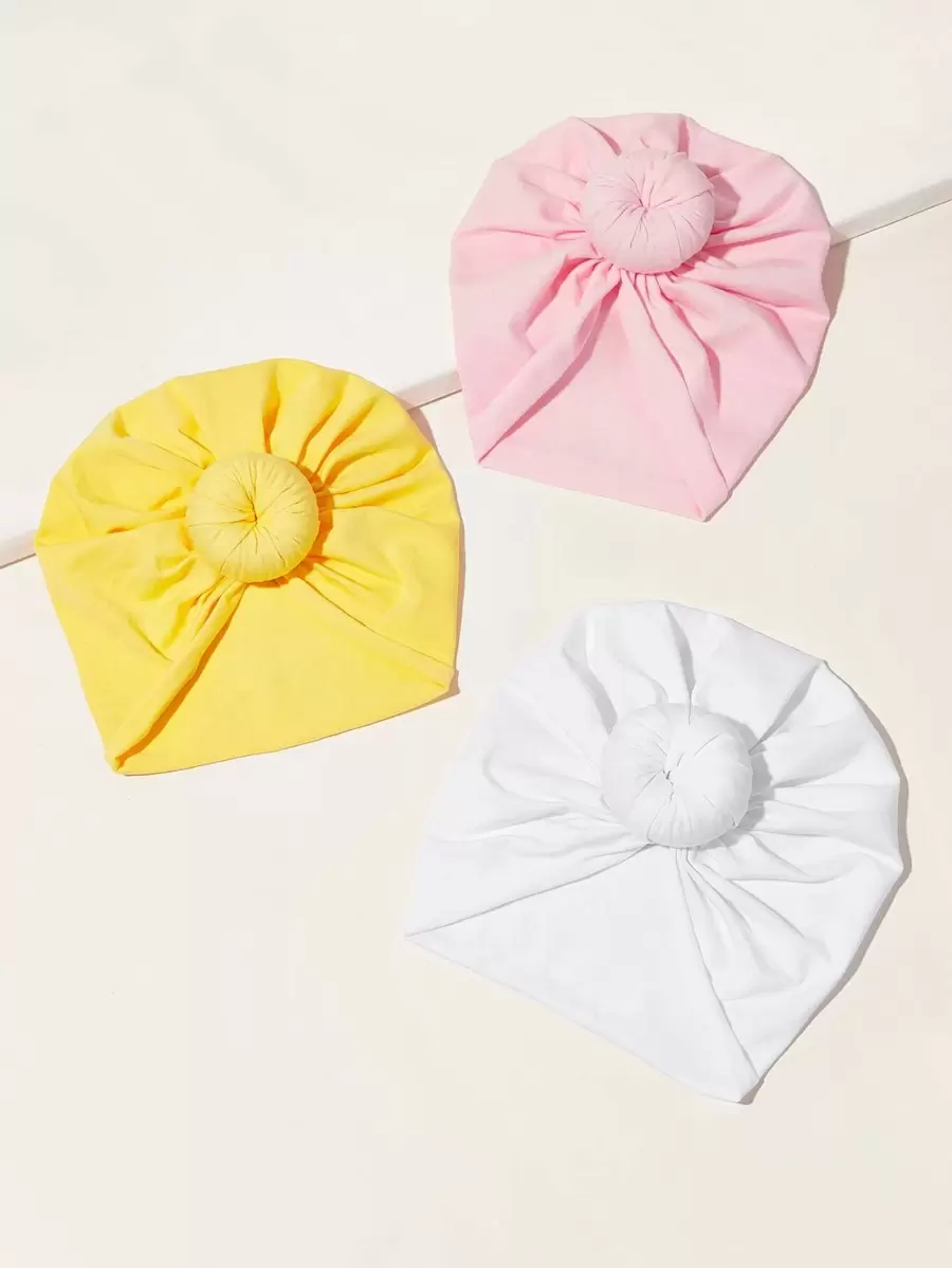 Sombrero turbante de bebé unicolor 3 piezas - Multicolor - Ver 1