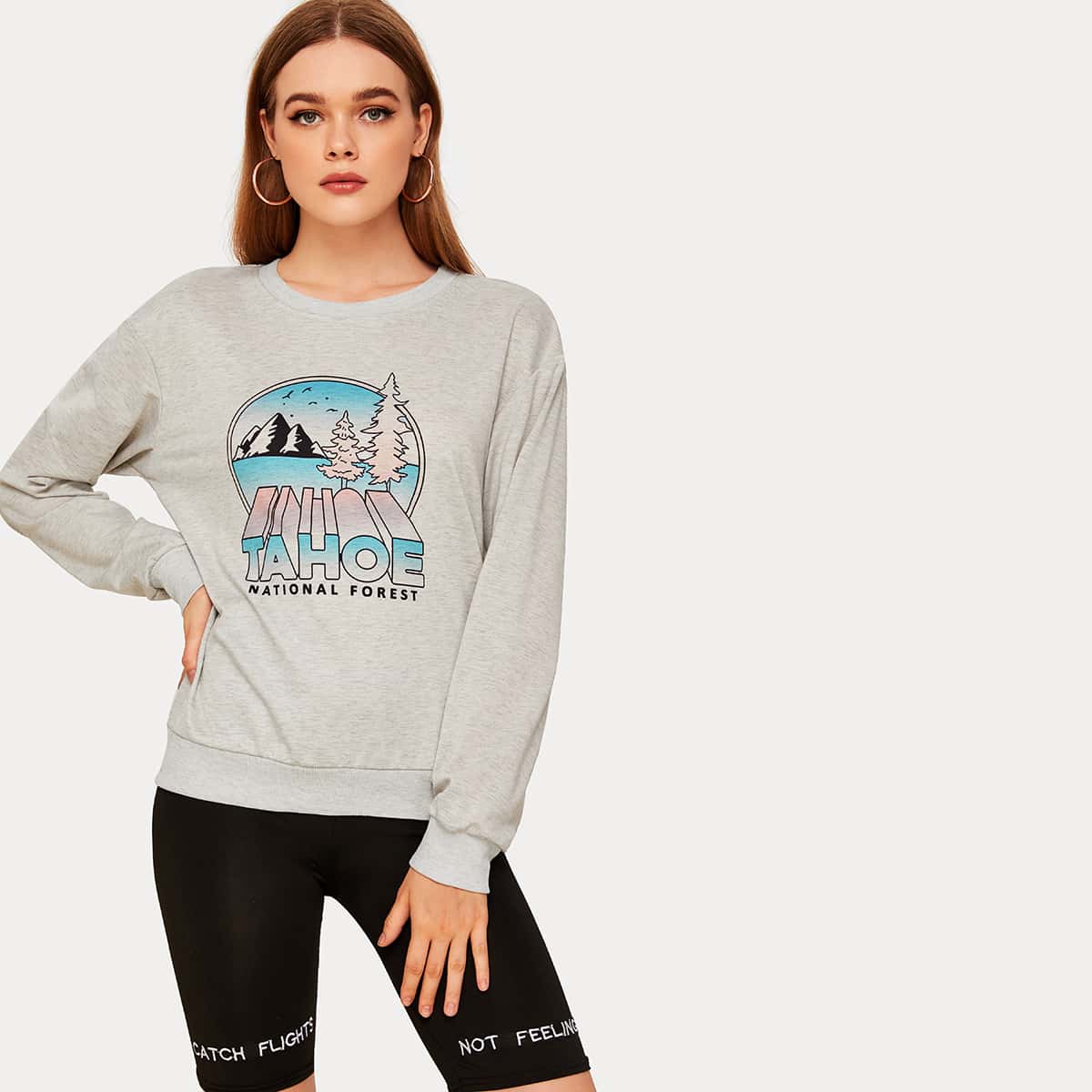 

Letter Graphic Crew Neck Sweatshirt, Grey