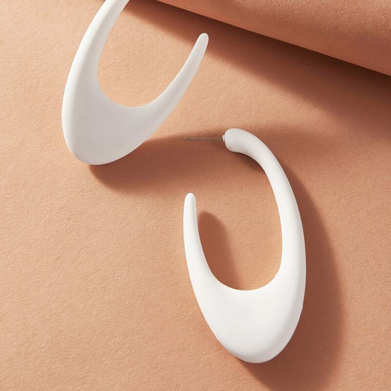

1pair Oval Hoop Earrings, White
