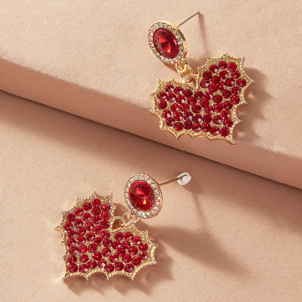 

1pair Rhinestone Decor Heart Drop Earrings, Multicolor