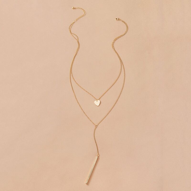 

1pc Bar Charm Layered Necklace, Gold