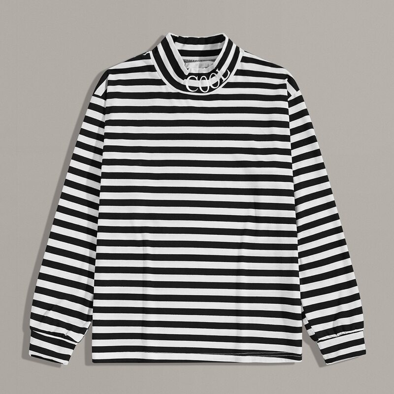

Guys Striped Mock Neck Long Sleeve Tee, Black and white