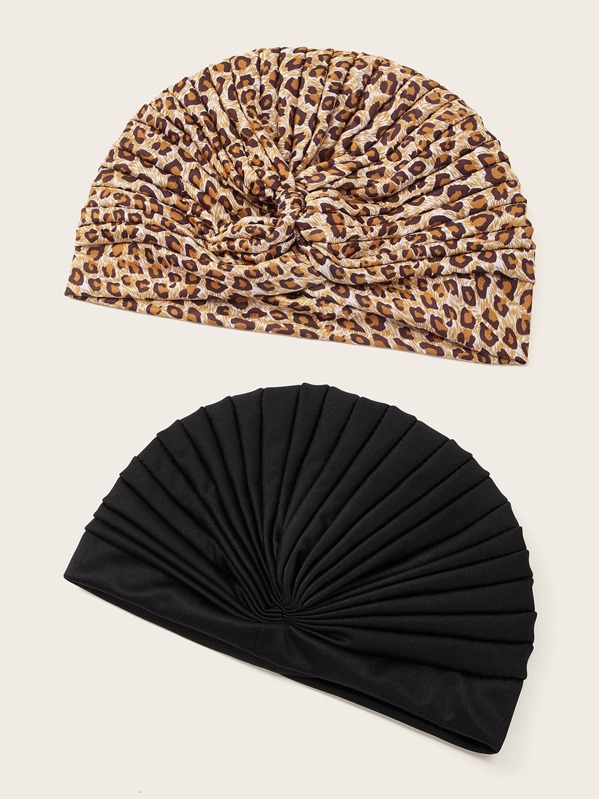 

2pcs Leopard Pattern Turban Hat, Multicolor