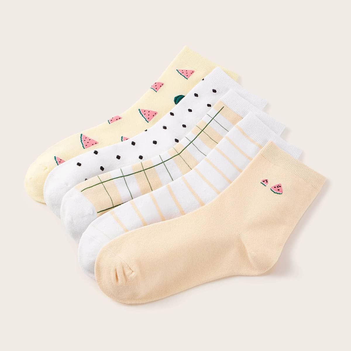 

5pairs Watermelon & Striped Pattern Socks, Multicolor