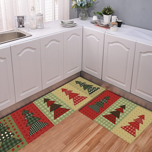 

1pc Christmas Tree Print Kitchen Floor Mat, Multicolor