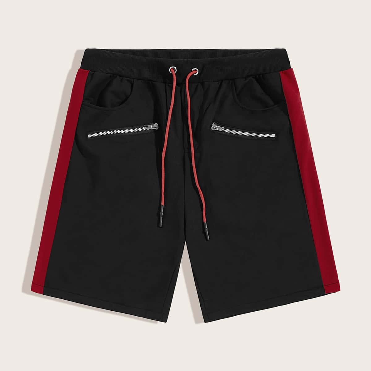 

Guys Contrast Panel Drawstring Track Shorts, Black