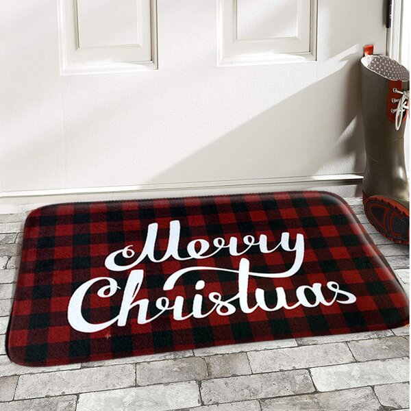 

Christmas Slogan Print Plaid Floor Mat, Multicolor