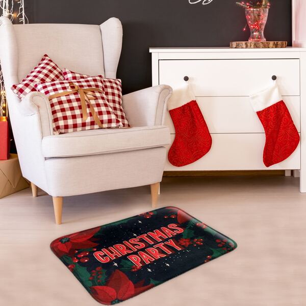

Christmas Slogan & Plant Print Floor Mat, Multicolor