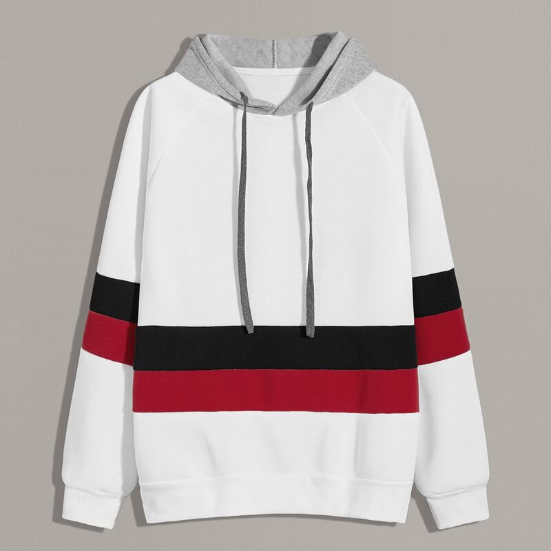 

Guys Contrast Panel Drawstring Hoodie, White