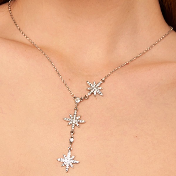 

Rhinestone Engraved Star Charm Necklace 1pc, Silver