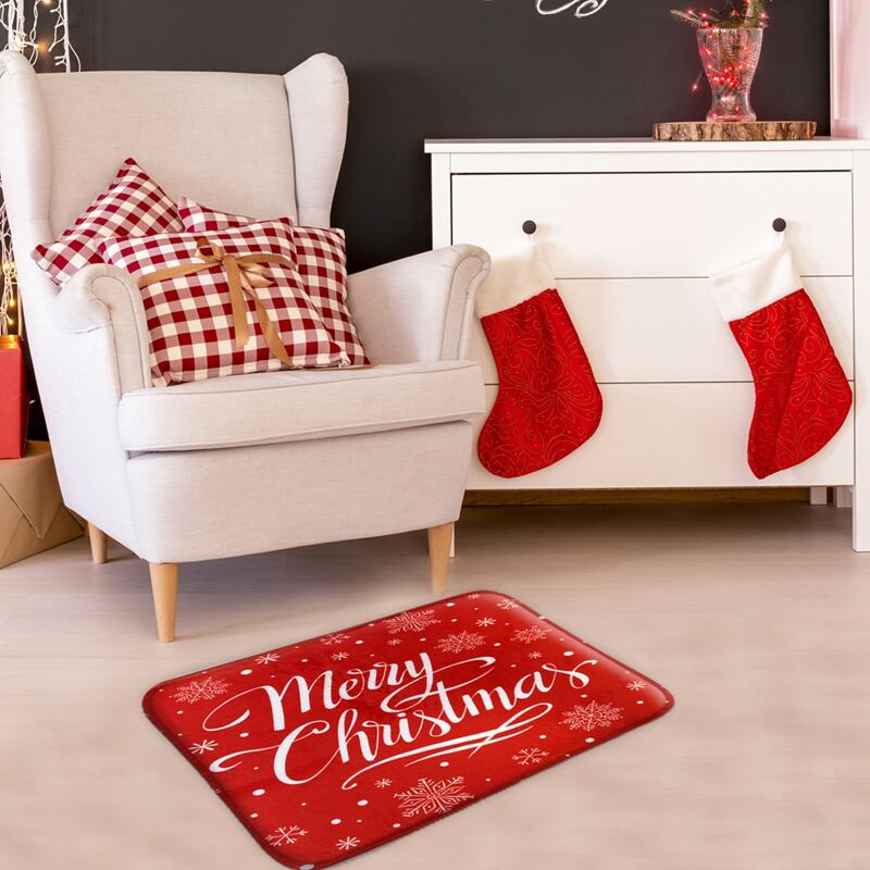 

Christmas Slogan & Snowflake Print Floor Mat, Red