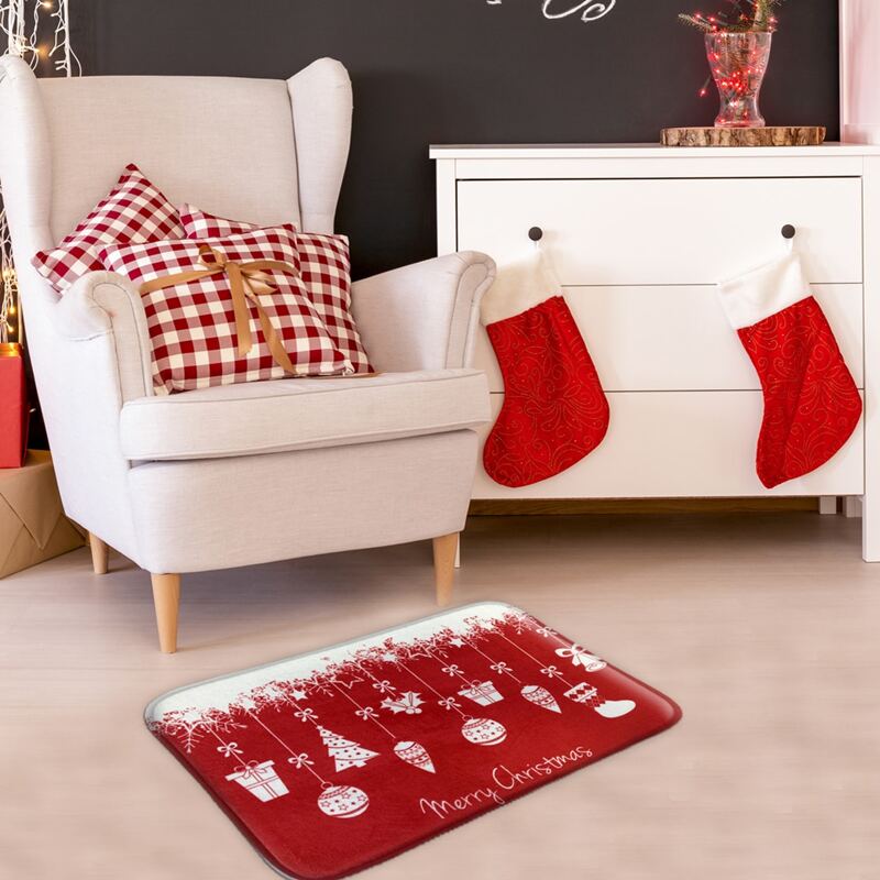 

Christmas Hanging Ornament Print Floor Mat, Red