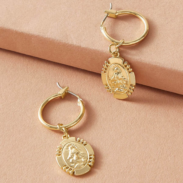 

1pair Coin Hoop Drop Earrings, Gold