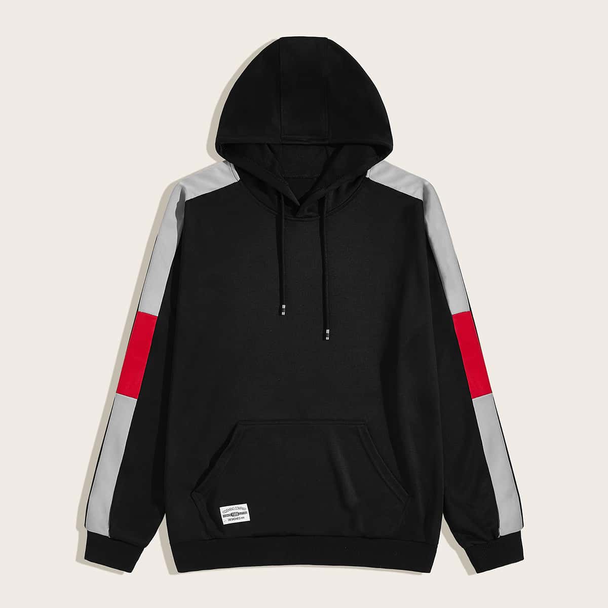 

Guys Contrast Panel Drawstring Hoodie, Black