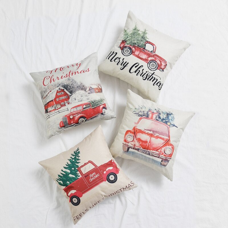 

1pc Christmas Car Print Cushion Cover Without Filler, Multicolor