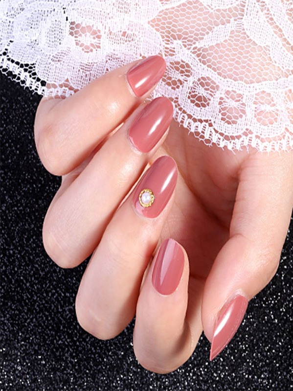 

24pcs Plain Fake Nails & Double Side Tape, Pink