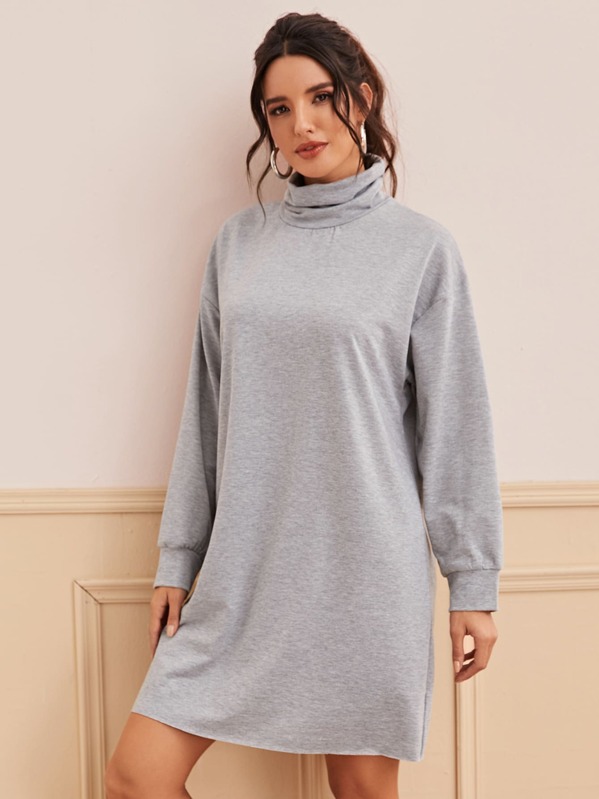 

Solid High Neck Sweatshirt Dress, Grey, Juliana