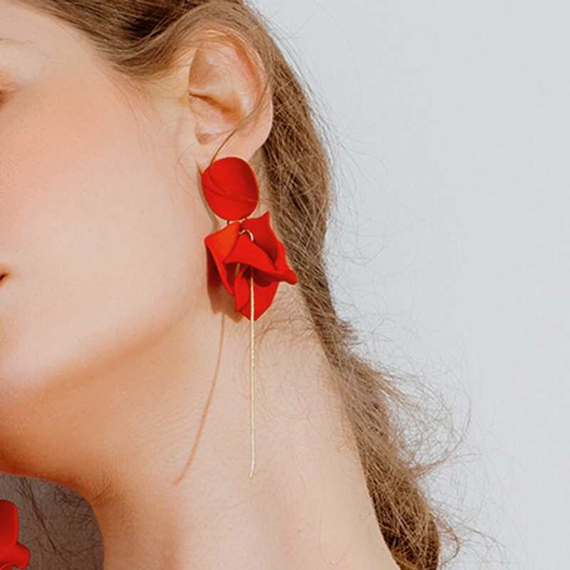 

1pair Flower Shaped Drop Earrings, Red