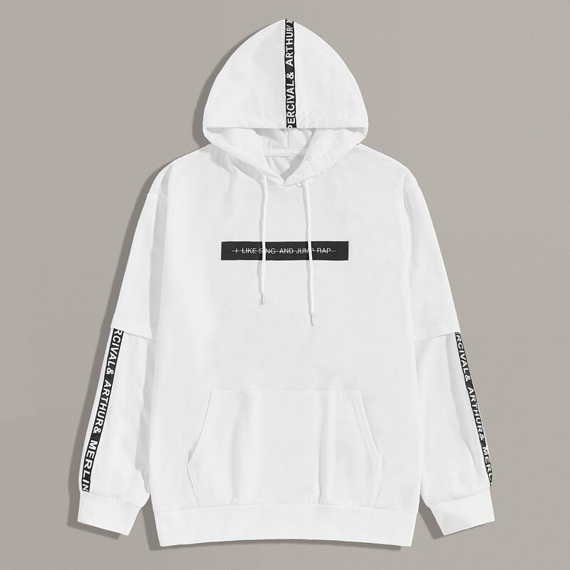 

Guys Letter Tape Drawstring Hoodie, White