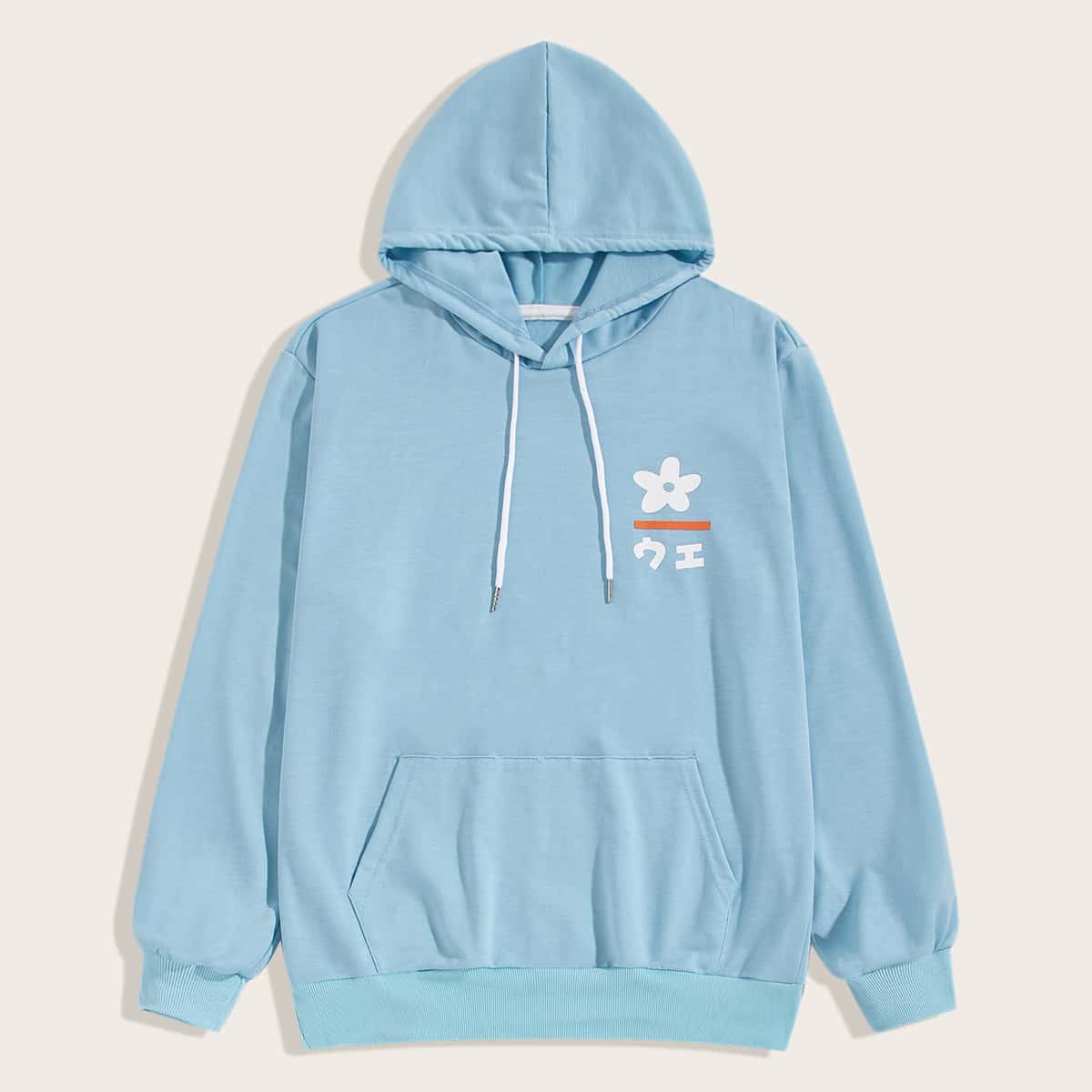 

Guys Floral Print Drawstring Hoodie, Blue pastel