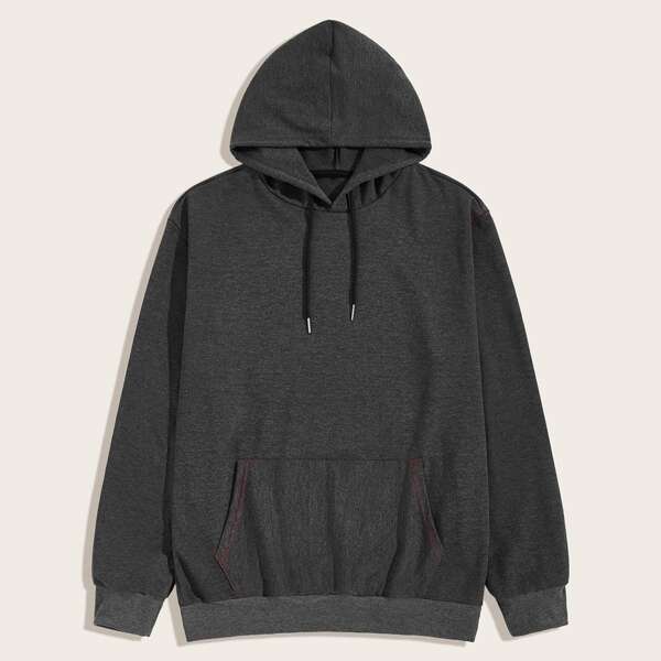 

Men Kangaroo Pocket Drawstring Hoodie, Grey
