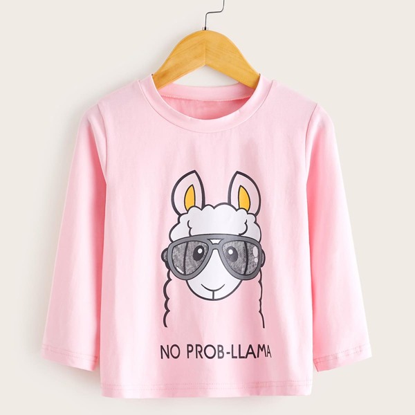 

Toddler Girls Letter And Cartoon Graphic Tee, Baby pink