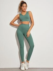 Seamless High Rise Sports Leggings - Mint Green - View 3