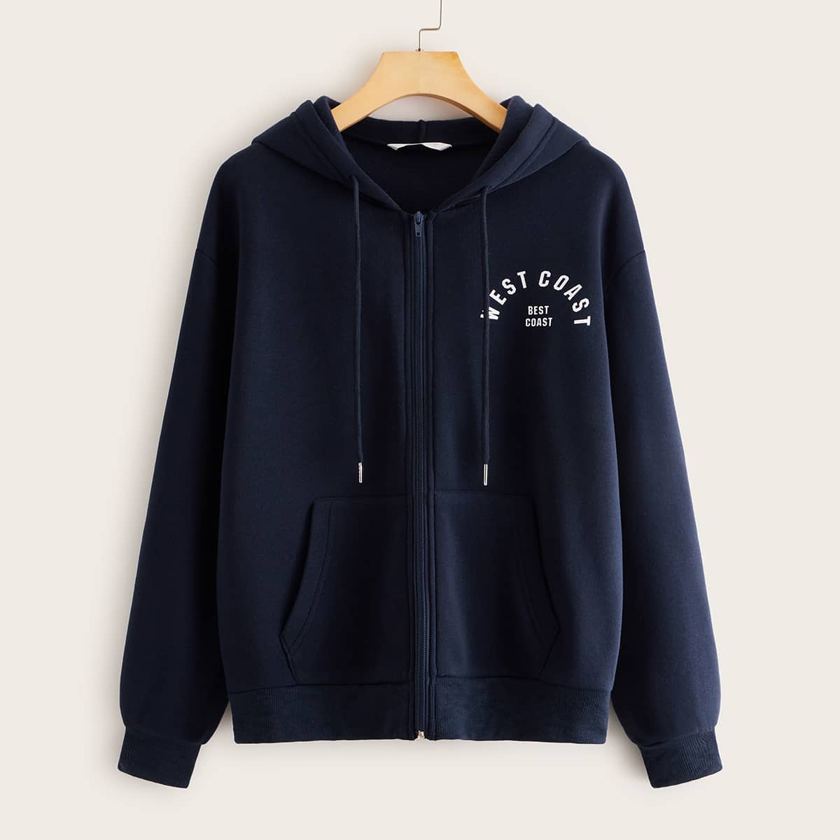 

Letter Graphic Pocket Front Zip-up Hoodie, Navy