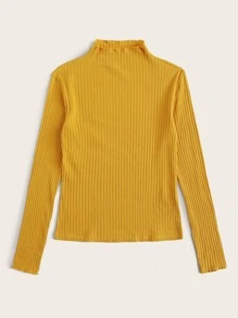 Muchica Camiseta tejida de canalé ribete en forma de lechuga - Mostaza Amarilla - Ver 3