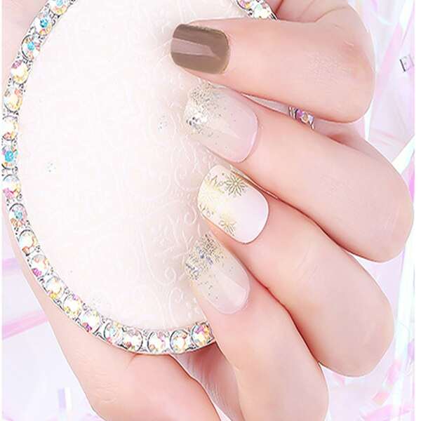 

30pcs Glitter Fake Nails & Double Side Tape & Manicure Piece, Multicolor