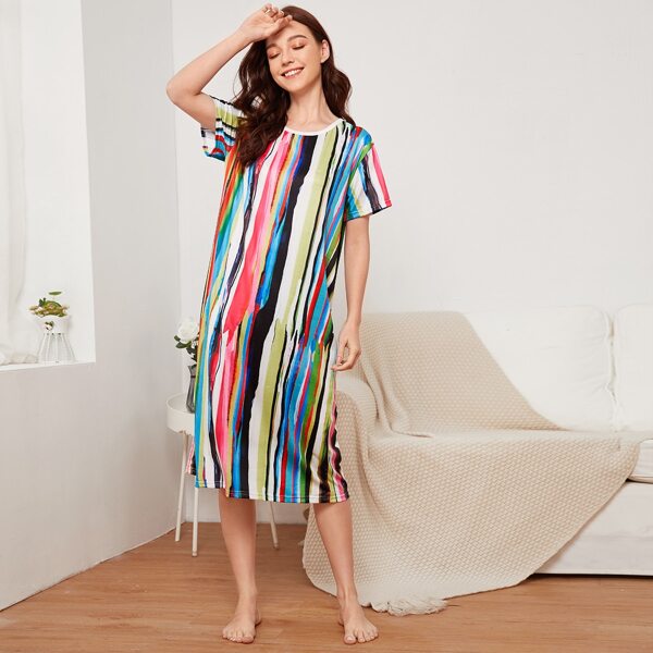 

Multi-color Striped Night Dress, Multicolor
