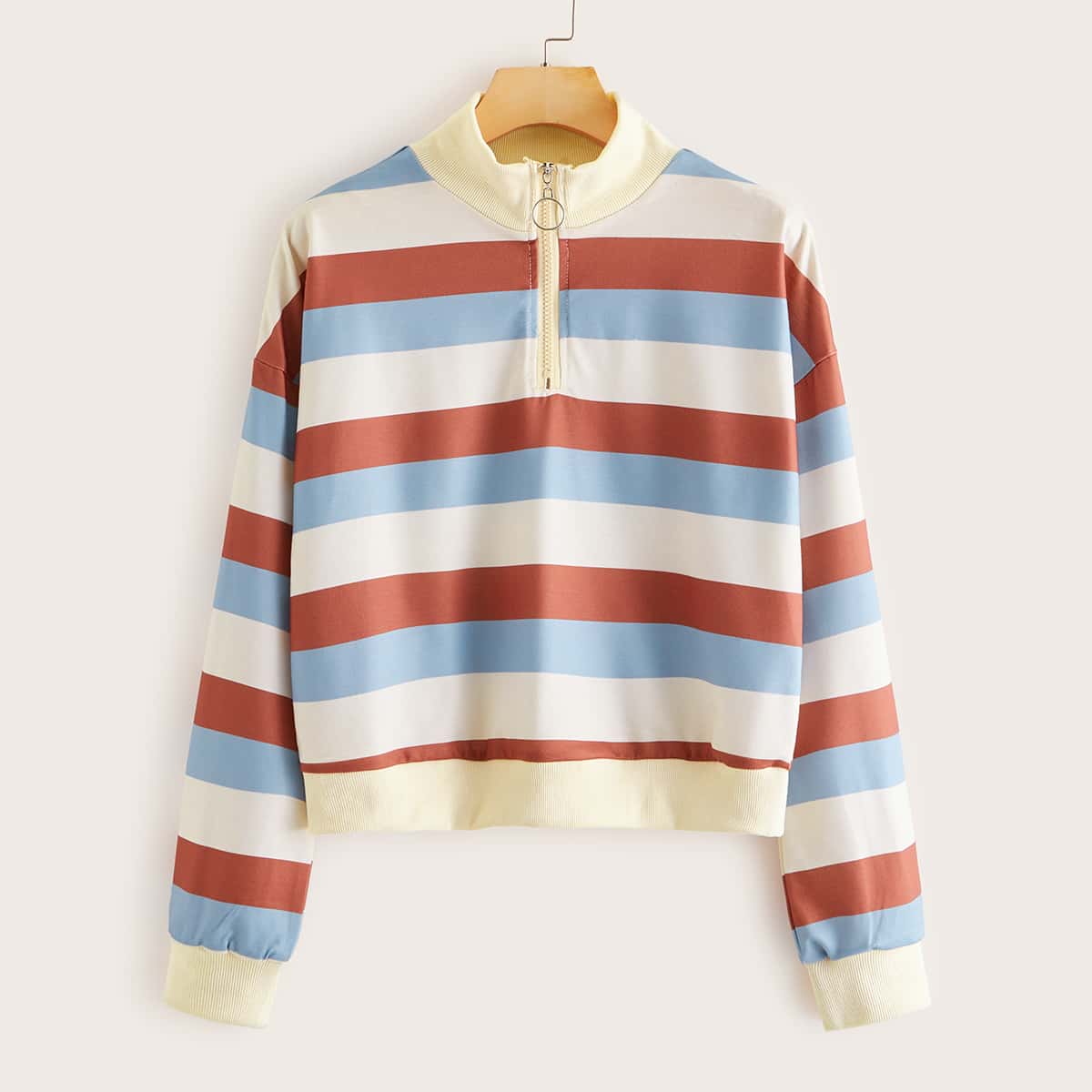 

Striped Half Zip Drop Shoulder Sweatshirt, Multicolor