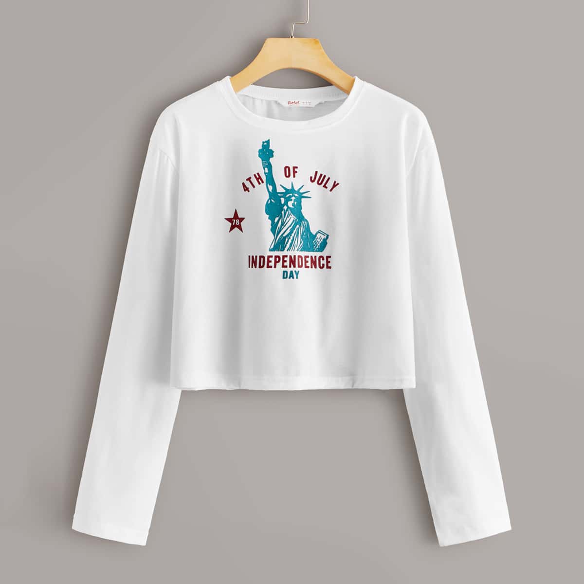 

Statue Of Liberty & Letter Graphic Crop Tee, White