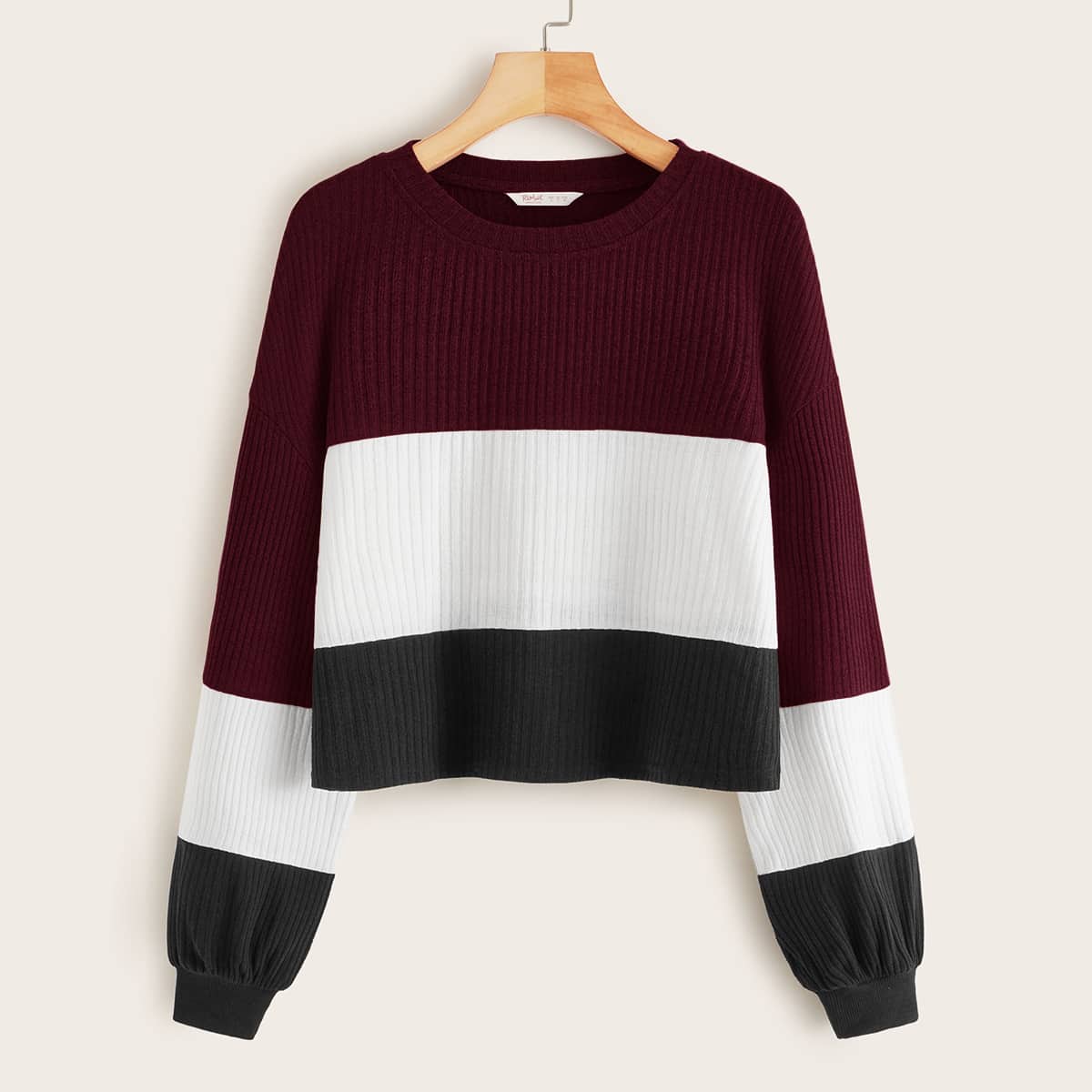 

Cut And Sew Panel Ribbed Tee, Multicolor