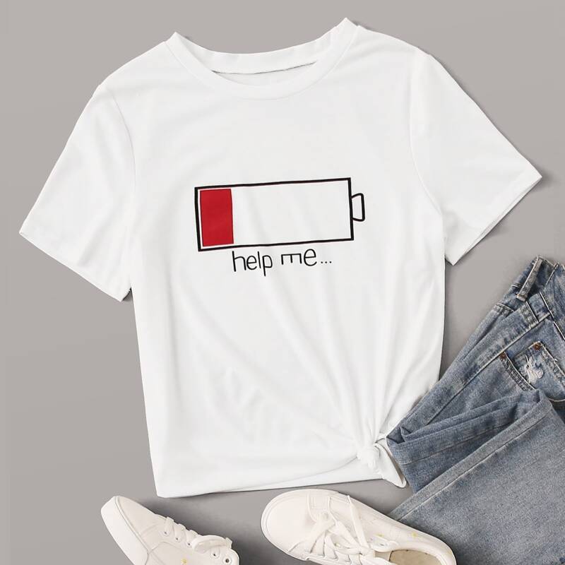 

Battery And Letter Graphic Tee, White