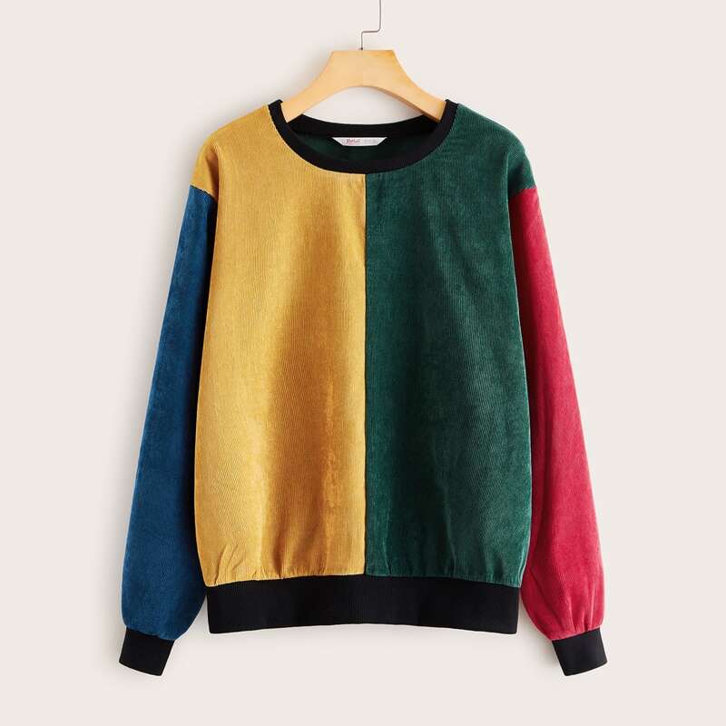 

Cut And Sew Panel Corduroy Sweatshirt, Multicolor