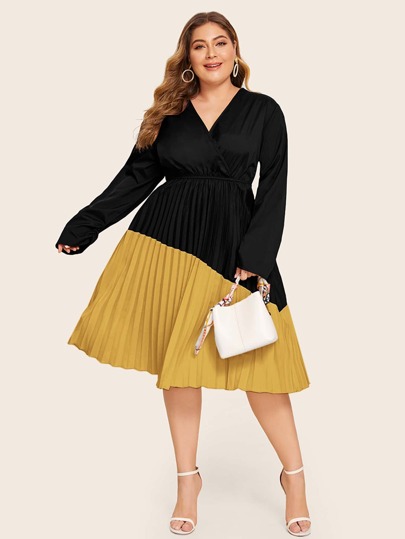 Plus Contrast Panel Pleated A-line Dress
