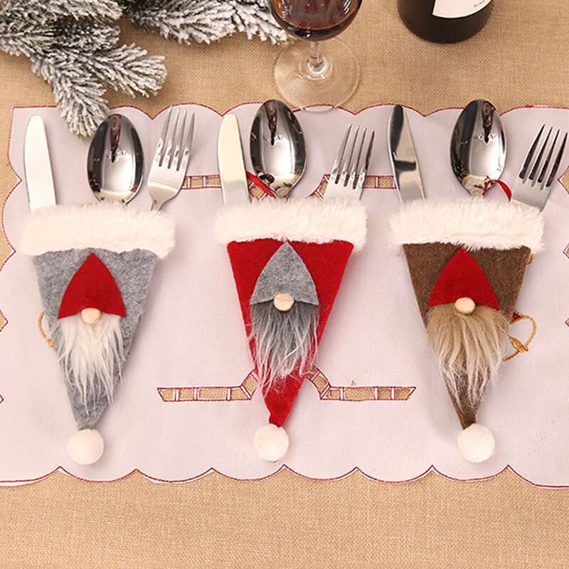 

1pc Christmas Gnome Design Cutlery Holder, Multicolor