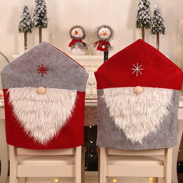 

1pc Christmas Gnome Design Chair Back Cover, Multicolor