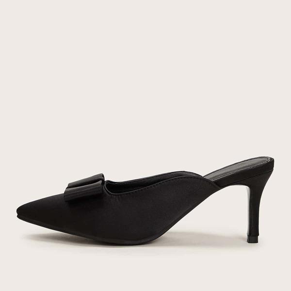 

Point Toe Bow Decor Stiletto Heeled Mules, Black